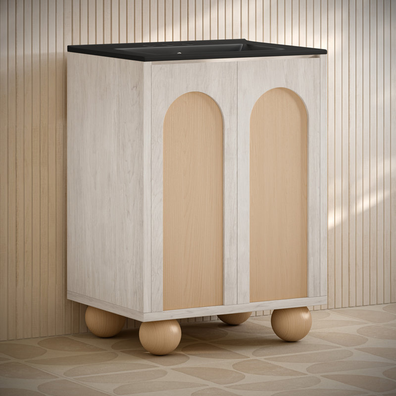 Plaisir II 24" Freestanding Bathroom Vanity In Oak 3-Hole Centerset Sink Top, White Oak, Black