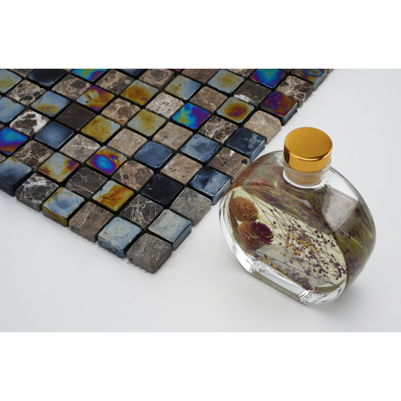 Carreau de mosaïque pour mur et plancher en verre / pierre 1 po x 1 po Diamond, Foncé / Jaune