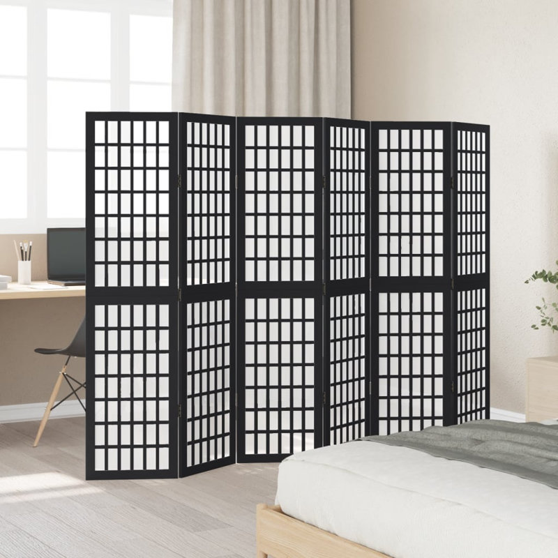 210cm W 6 - Panel Folding Room Divider, 160cm H x 210cm W x 0.16cm D, Black