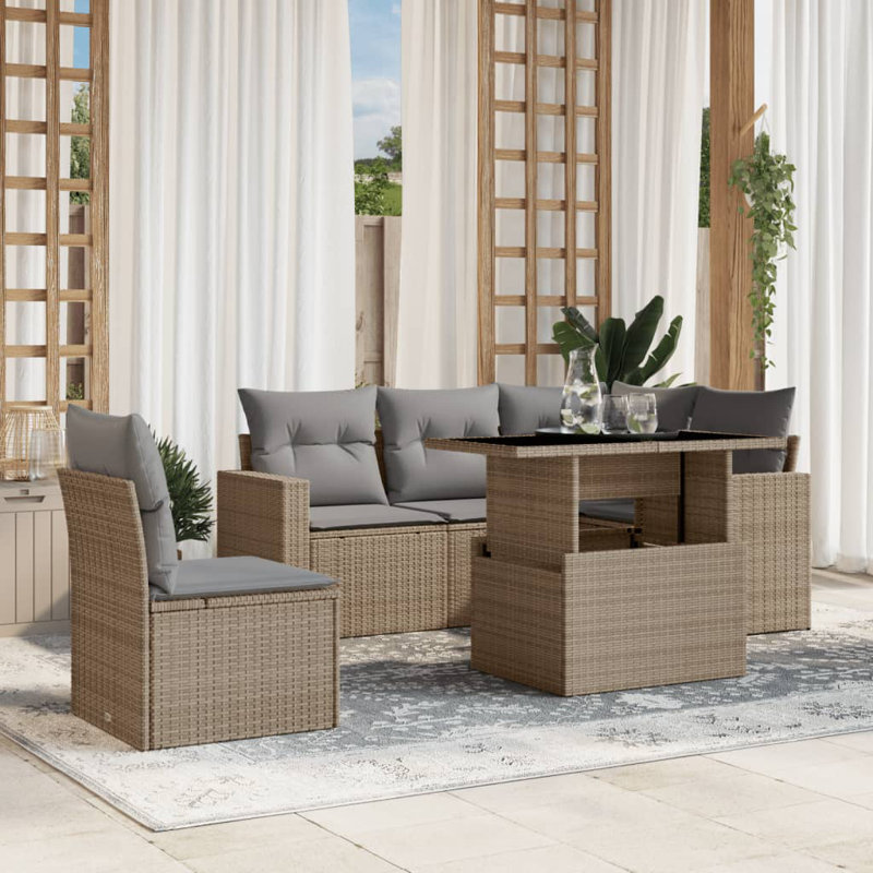  Ensemble de canapé de jardin avec accoudoirs réglables en rotin PE beige