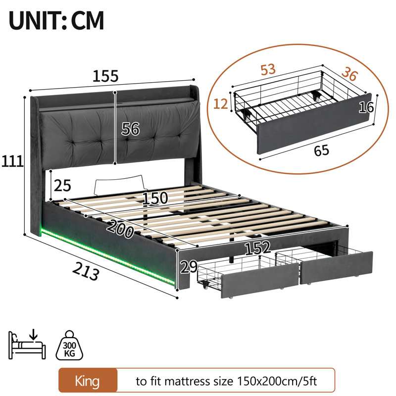 Upholstered Ottoman Storage Bed, Kingsize (5')