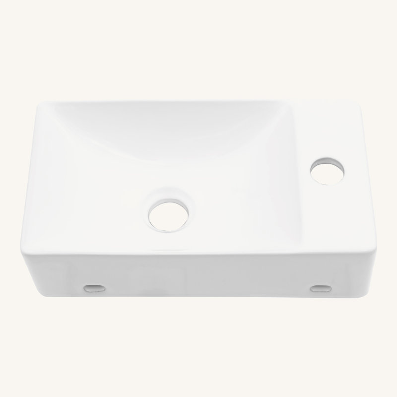Lavabo de salle de bain mural rectangulaire en céramique blanc 14,88X8,69 pouces avec trou de robinet simple