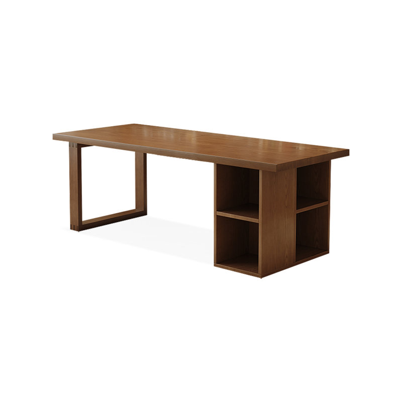 Light-walnut Rectangular Solid Wood Desk, 29.53" H x 62.99" W x 31.5" D