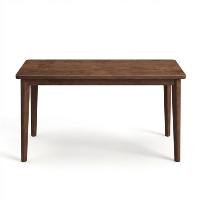 63-Inch Solid Walnut-Colored Desk, Rubberwood Desk In Mid-Century Modern Style, Ideal For Small Spaces