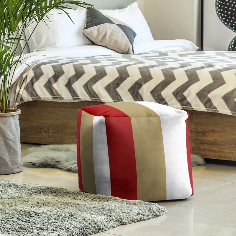 Repose-pieds cubique Tennessee, H 13 po x l 13 po x P 13 po, Or / blanc / rouge cerise