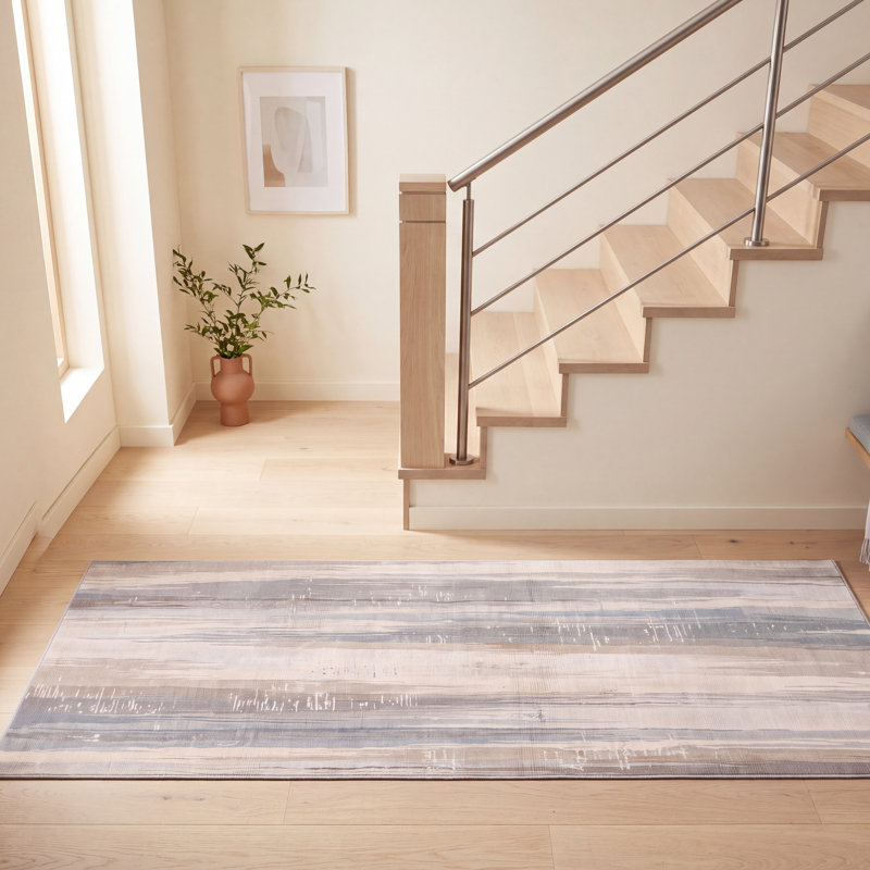 Tapis Mesa moderne à l'aspect vieilli, motif aquarelle abstrait bleu, gris et beige, lavable à la machine, antidérapant, à poils courts, pour l'intérieur et l'extérieur, adapté aux animaux domestiques, idéal pour le salon, la chambre, la salle à manger, l'entrée, le couloir ou le bureau.