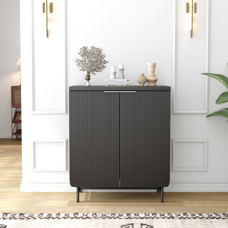 Buffet Mid-Century et Scandinavian, H 35,45 po x l 30,31 po x P 16,53 po, Noir, noir, noir, noir