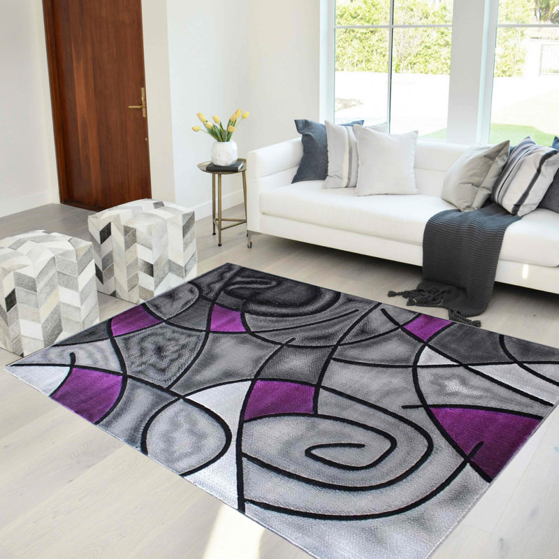 Tapis mauve à motif abstrait Elienor, Rectangle 5 pi x 7 pi