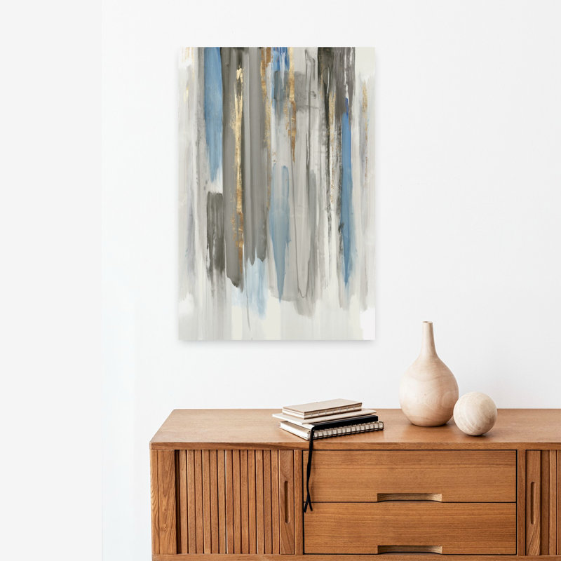 Lignes bleues abstraites I, art moderne abstrait élégant, H 24 po x l 16 po