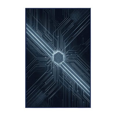 Soft Plush Dahill Sleek & Chic Modern Geometric Shapes Area Rug in Grey – Navy Binding