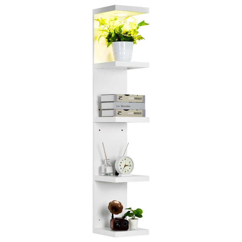 5-Tier LED Wall Shelf – White Floating Wall-Mounted Display & Storage Unit with Remote Control