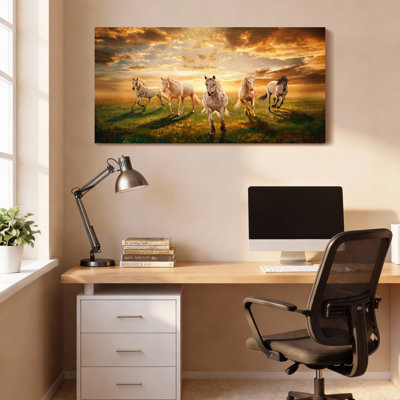 Chevaux qui courent au coucher du soleil, art mural sur toile tendue, ensemble de 1