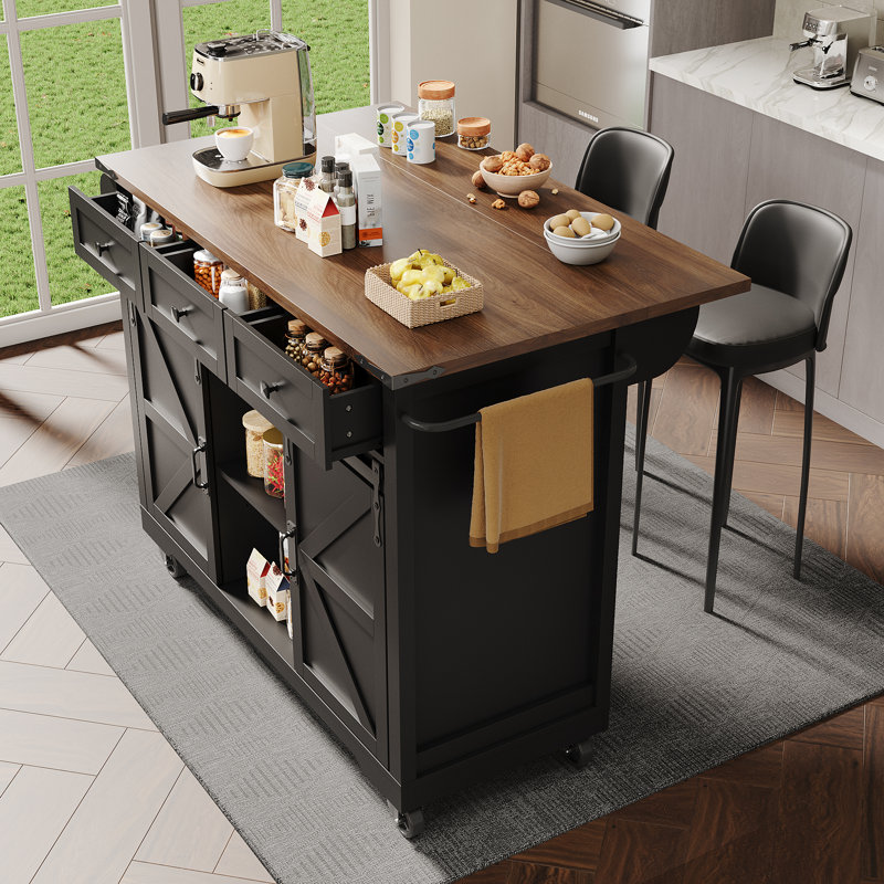 140 cm W Kitchen Island with Top, Black