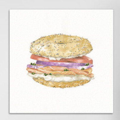 Lox Bagel, reproduction d'art sur toile tendue, H 37 po x l 37 po x P 1,5 po, Toile avec cadre noir, Pas de tapis
