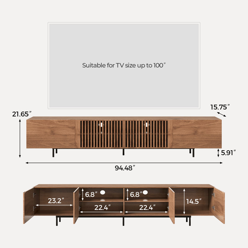 Modern 94.48" Media Console TV Stand with Spacious Storage for Entertainment, Mid-Century Modern