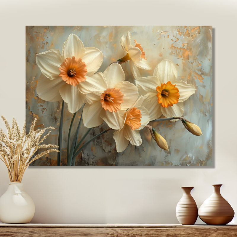 Jaune jaune blanc fragiles jonquilles - jonquilles murales salon, Toile tendue, H 12 po x l 20 po