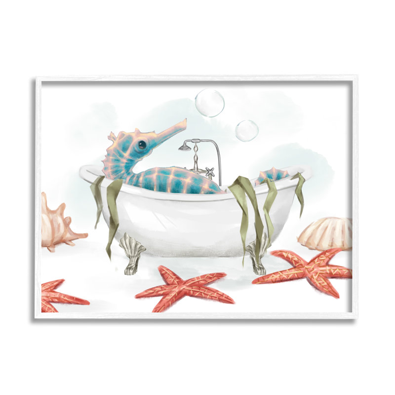 Hippocampe au repos, baignoire nautique, étoile de mer, bulles par Ziwei Li - impression, H 24 po x l 30 po