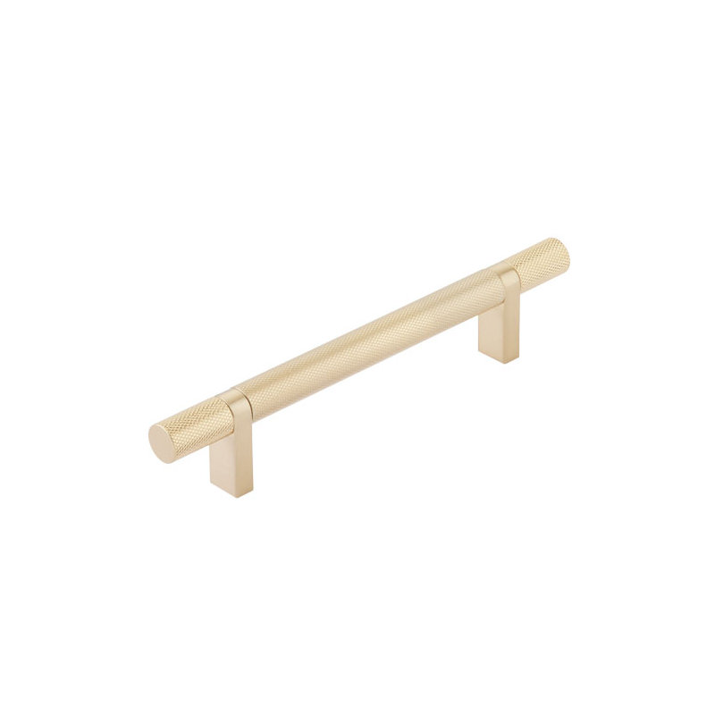 Emtek Select Cabinet Pull 3-1/2" C-C, Rectangular Bar Stem, Knurled Bar, 5", Satin Brass