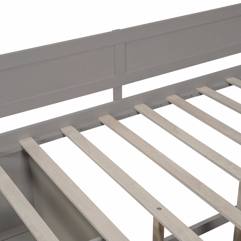 Lit de jour double avec tiroirs et tablettes, Gris, Lit double