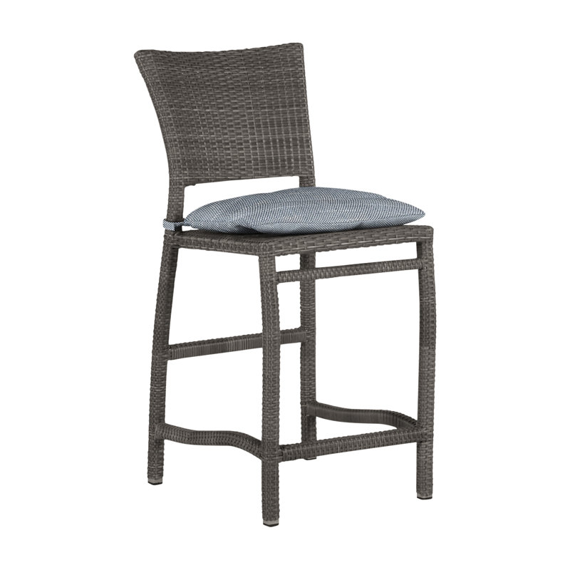 Tabouret de comptoir d'extérieur en résine tressée 24 po Skye, InsideOut® Rollo ‑ lin Chambray, Welt, Gris ardoise