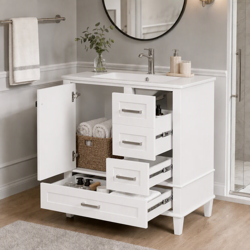 Ensemble de meuble-lavabo 30 po avec lavabo, facile à nettoyer, White