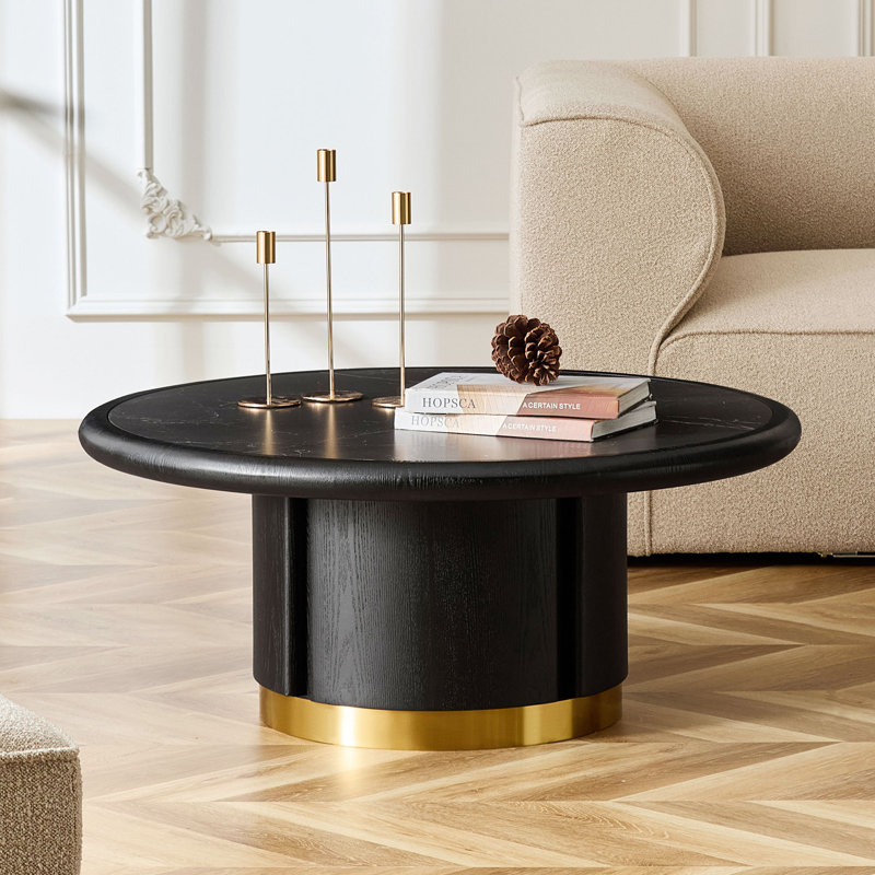 Table basse ronde 35,43 pouces, Black / Black+Gold