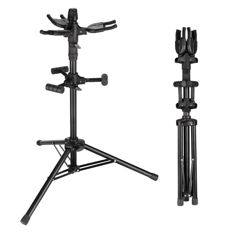 Triple Guitar Stand - Heavy Duty 3 Guitar Stand For Acoustic/Electric/Bass/Banjos, Auto-Lock Folding Design, 360° Non-Slip Base & Anti-Rust - Portable For Stage/Travel/Studio