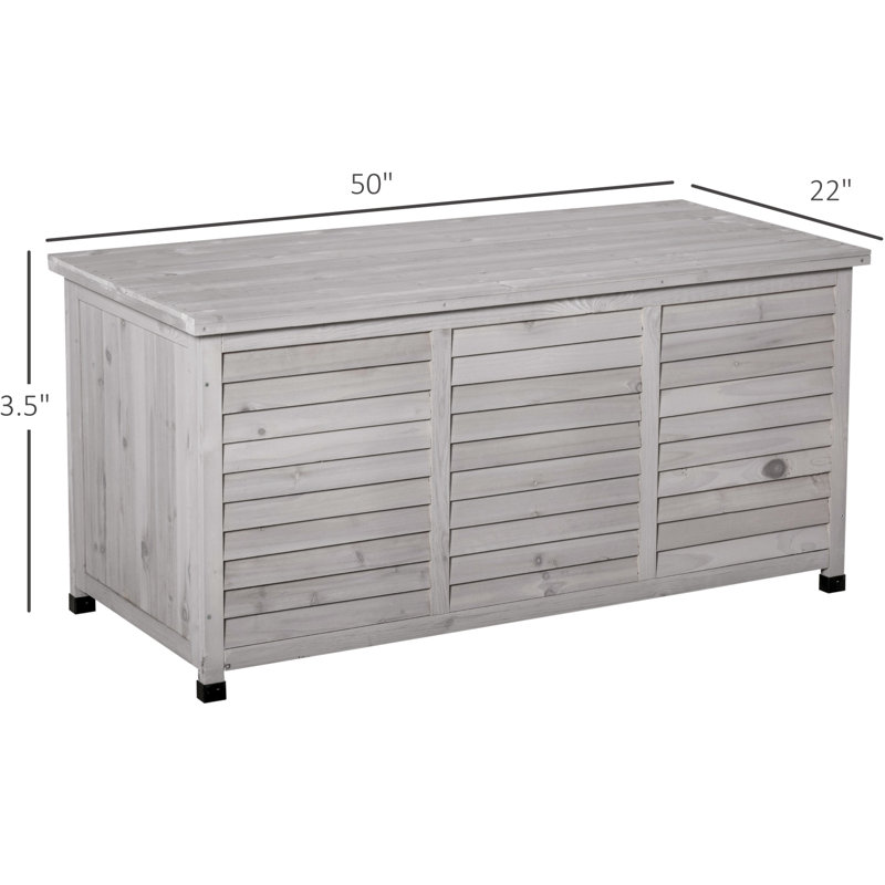 Coffre de jardin en bois gris 75 gallons - Contenant de rangement avec espace de ventilation et ouverture extérieure pour une durabilité accrue
