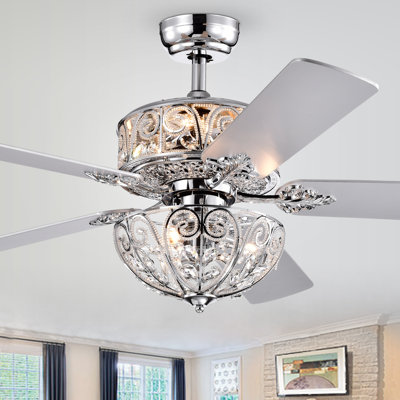 Ventilateur de plafond en cristal à 5 pales de 52 po avec ensemble d'éclairage inclus