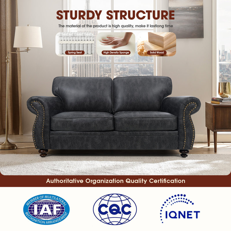 71.5'' Wide Fabric Couch Rolled Arm Sofa, Gray