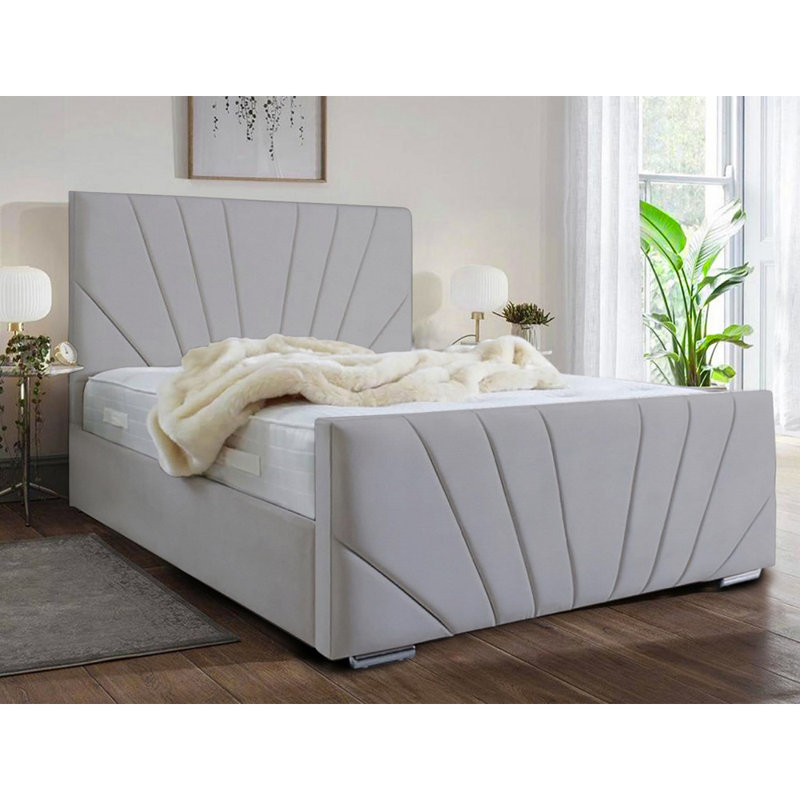 Ebenezer Upholstered Bed Frame, Double (4'6), Light Silver