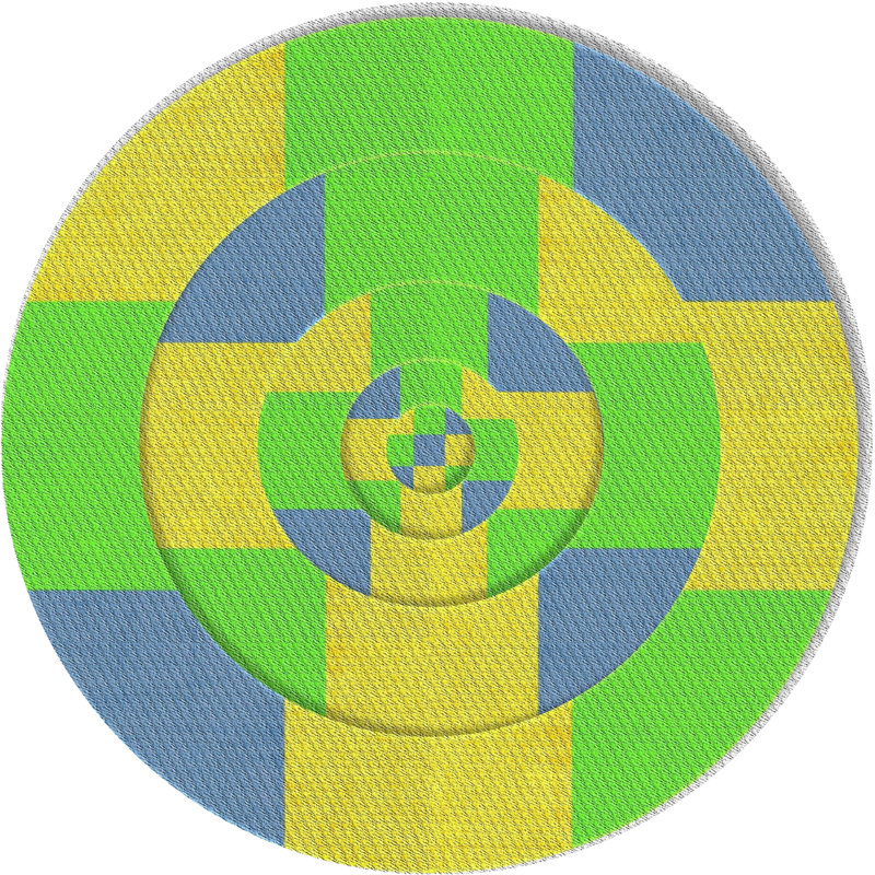Tapis géométrique jaune / bleu / vert, Rond 7 pi