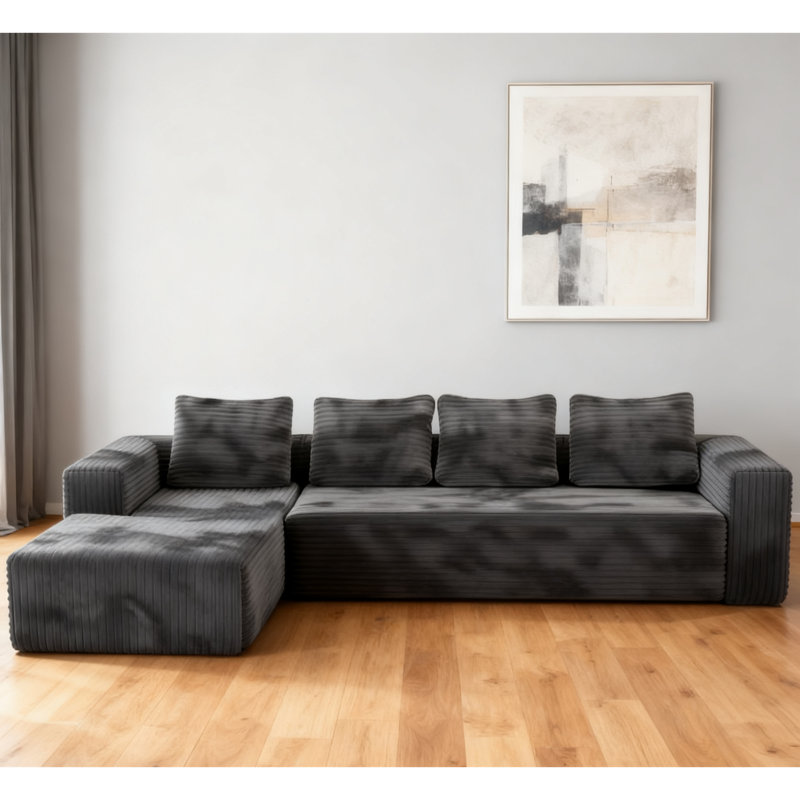 Canapé modulaire spacieux en velours côtelé gris pour la maison
