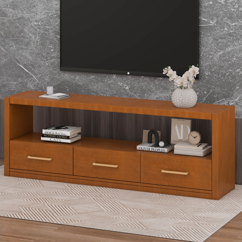 Meuble télé élégant avec rangement spacieux, design classique avec trois tiroirs, Brun