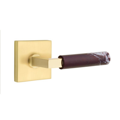 Mortaise intérieure Emtek Select Passage avec rosette carrée et tige carrée en L, marbre Rosso Levanto
