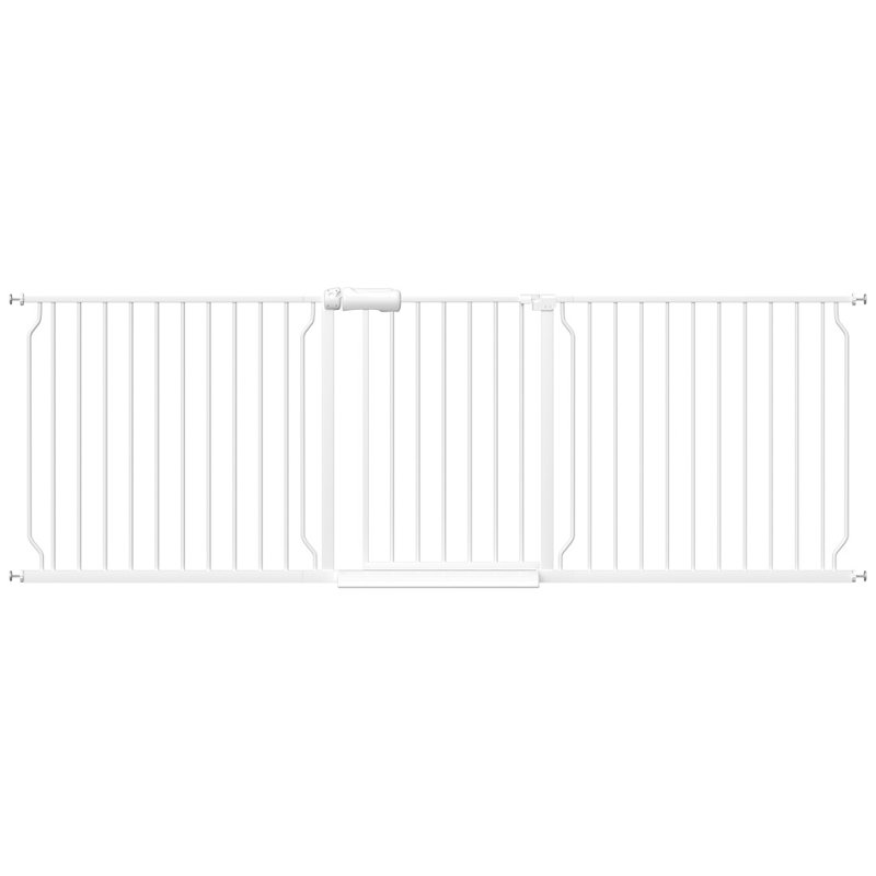Barrière de sécurité extra large à fermeture automatique pour animaux de compagnie - fixée à la pression, s'adapte aux portes / escaliers de 85,8 po à 90,6 po - blanc