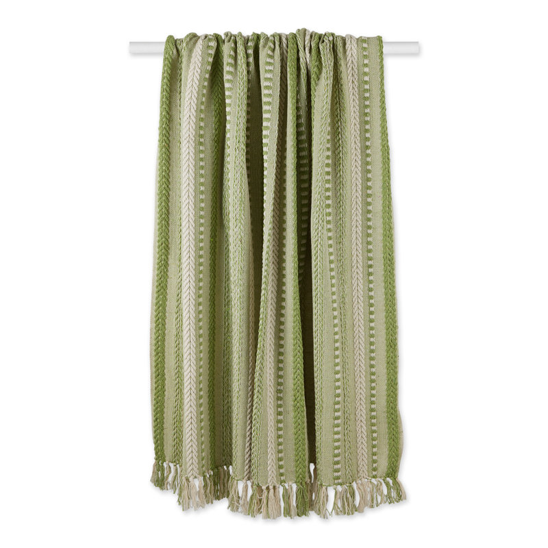 Antique Green Cotton Braided Stripe Throw Blanket