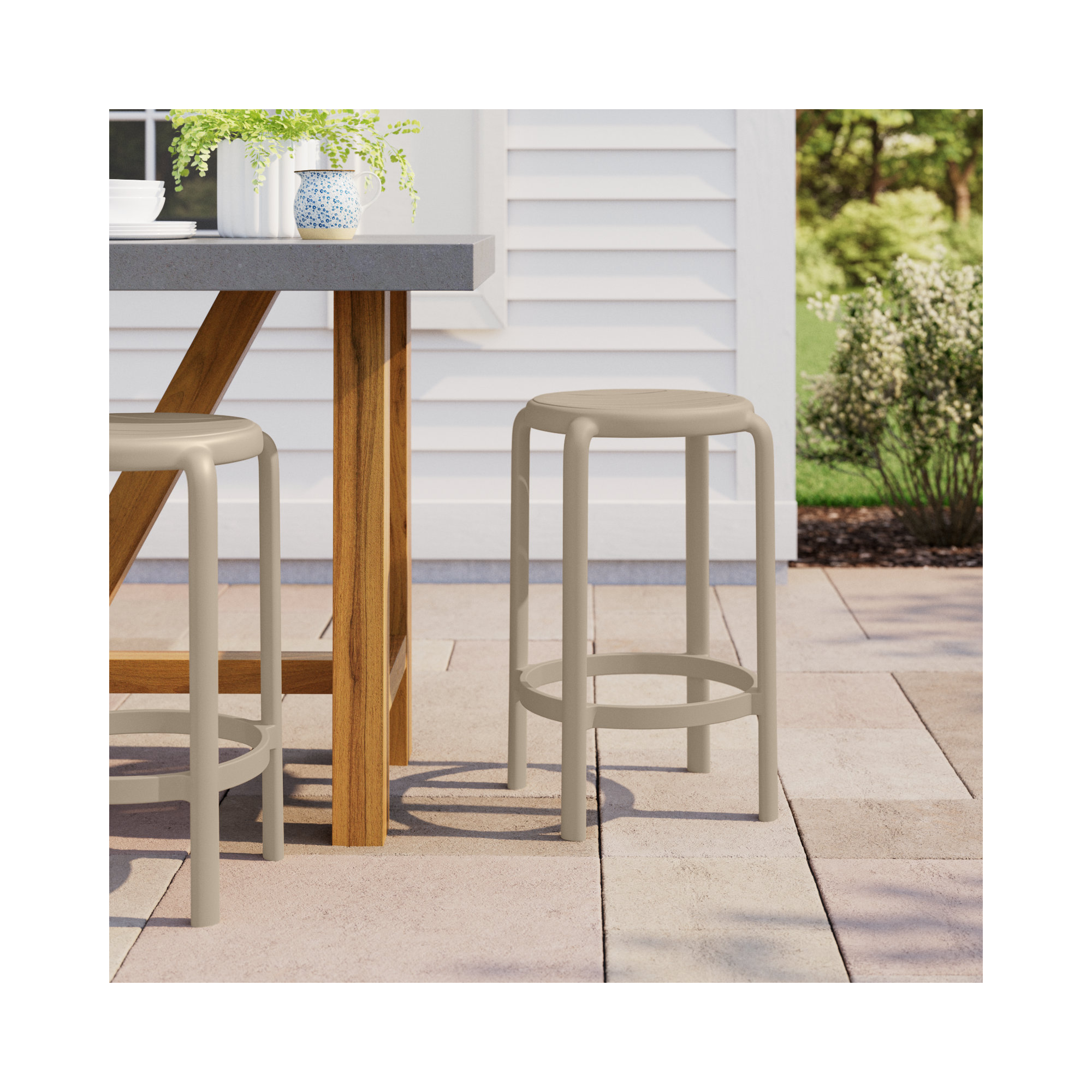 Awan Backless Outdoor Bar Stool, 25.75", Taupe