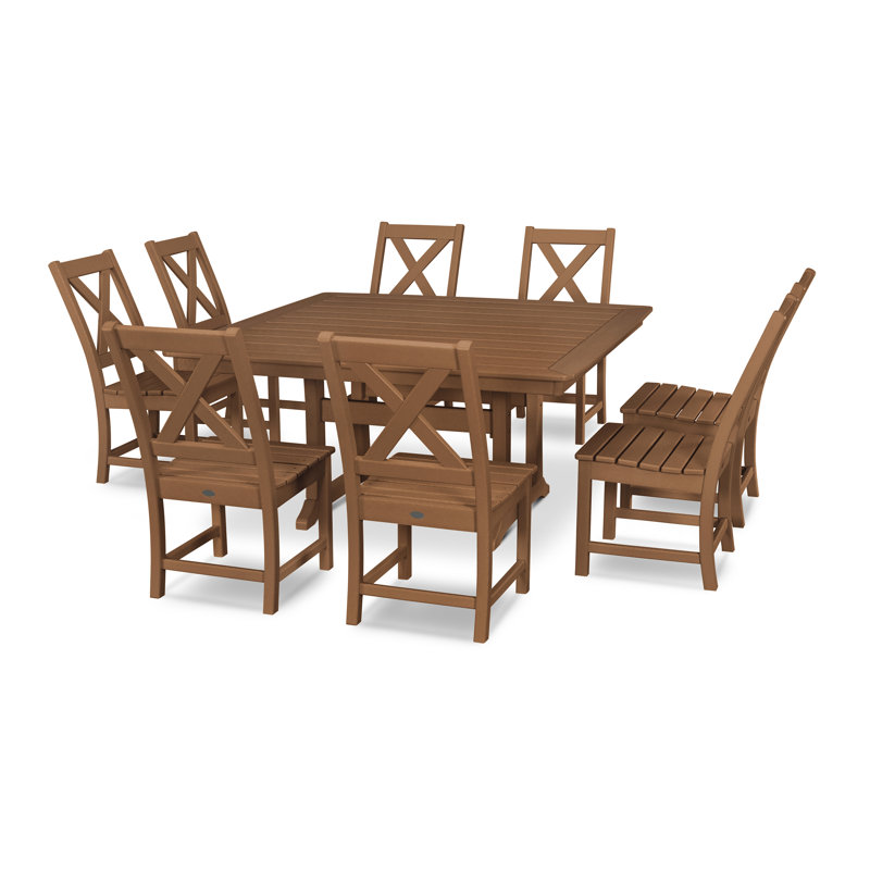 Braxton 9-Piece Nautical Trestle Dining Set, Teak