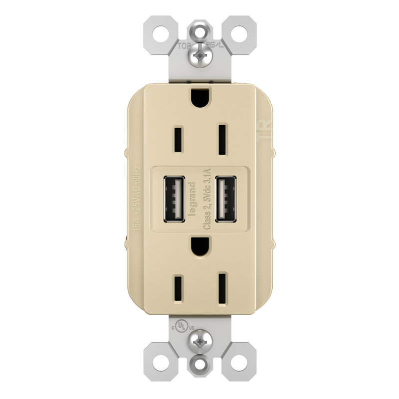 Prise USB A / A radiant inviolable 3,1 A Radiant 15 ampères, Ivoire