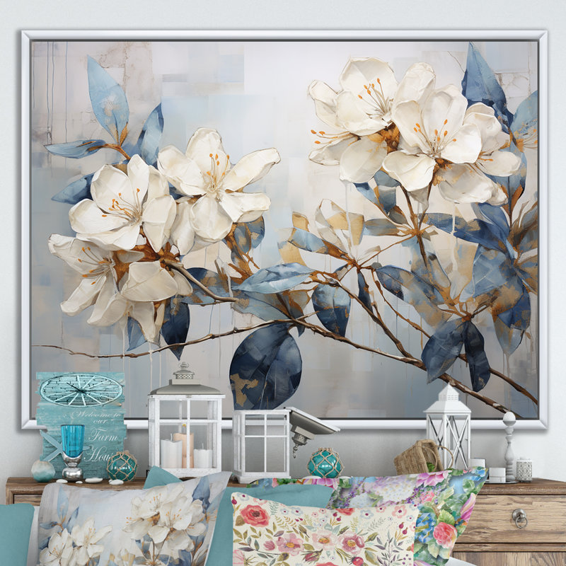 Rhododendron gracieux minimalisme, Cadre flottant blanc, H 12 po x l 20 po x P 1 po