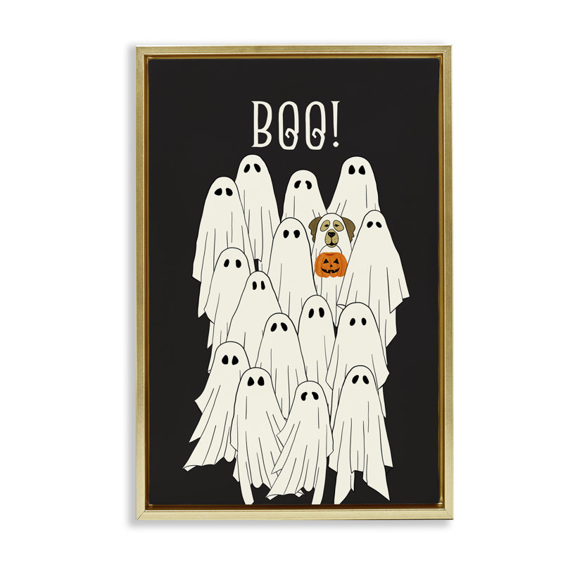 Cadre flottant boo fantômes avec chien, design par JJ Design House LLC, H 31 po x l 21 po, Cadre flottant métallique doré