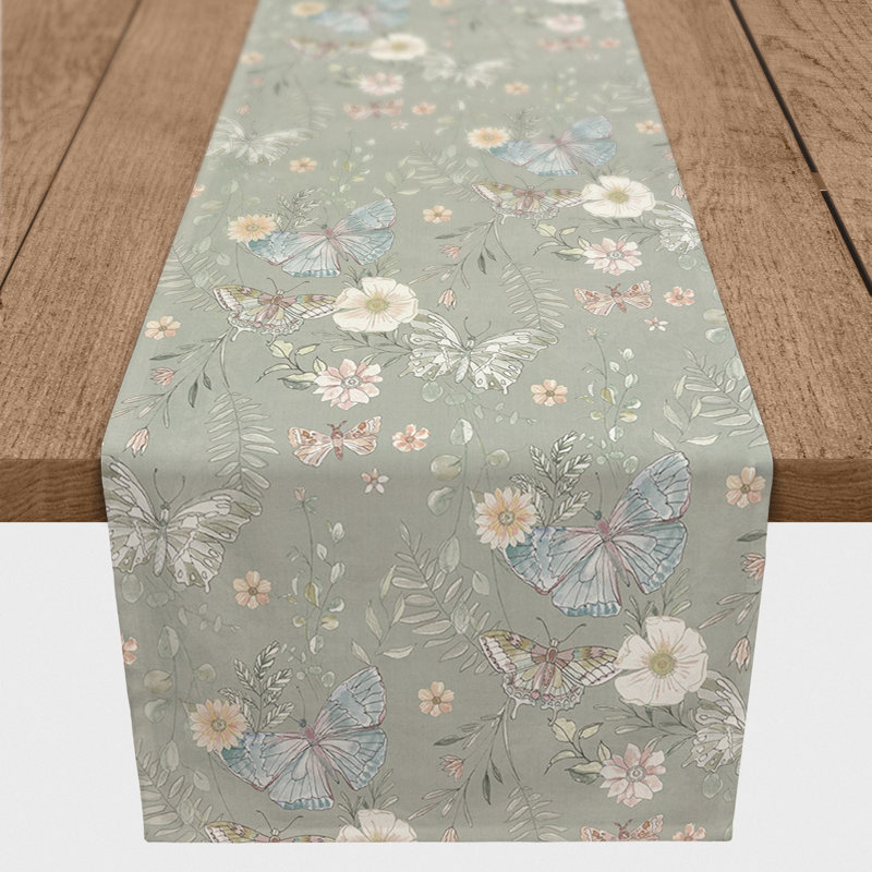 Berivan Rectangle Floral Polyester Table Runner, 90" x 16", Green