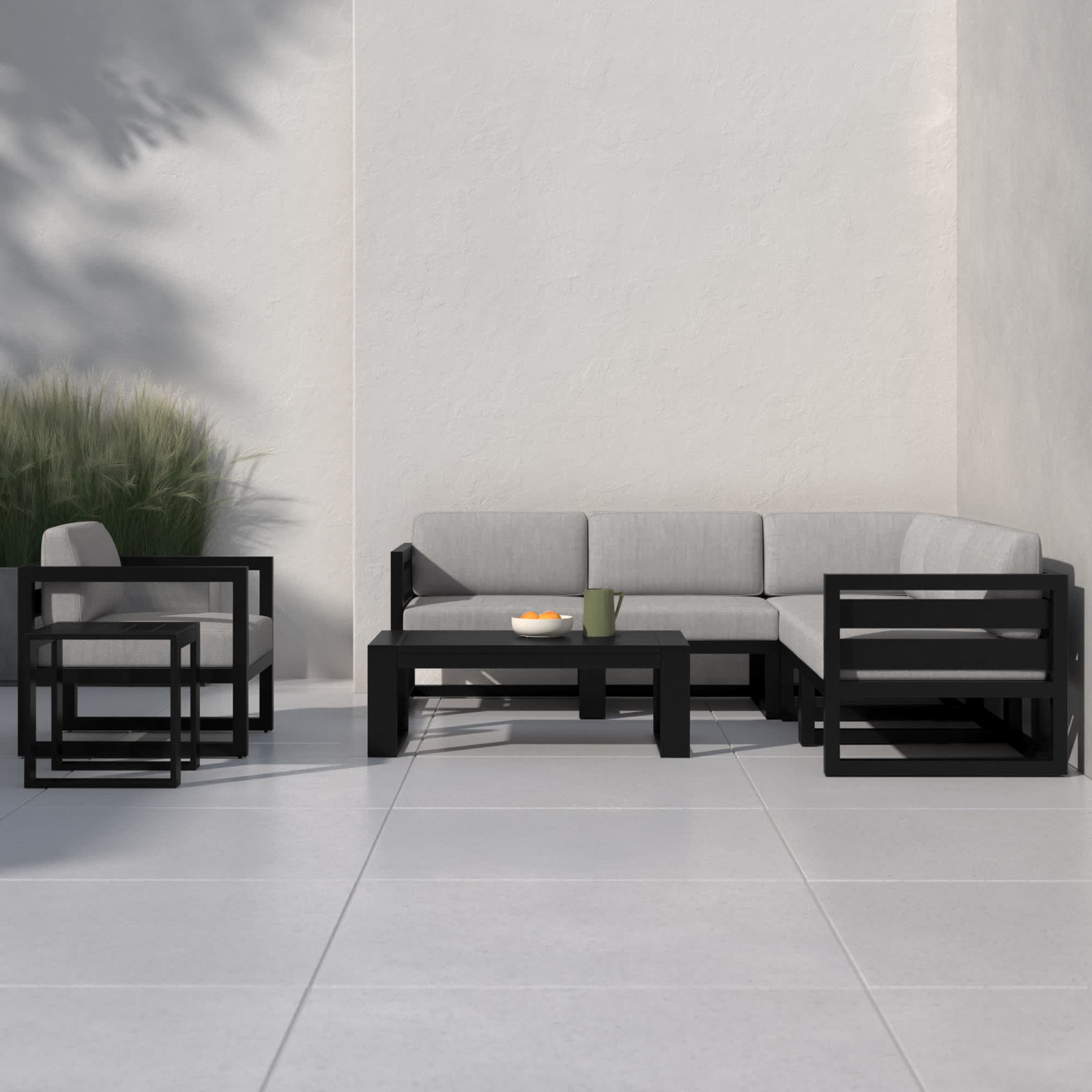 Smith 4 Piece Sectional Seating Group with Sunbrella® Cushions, Cast Silver, Black