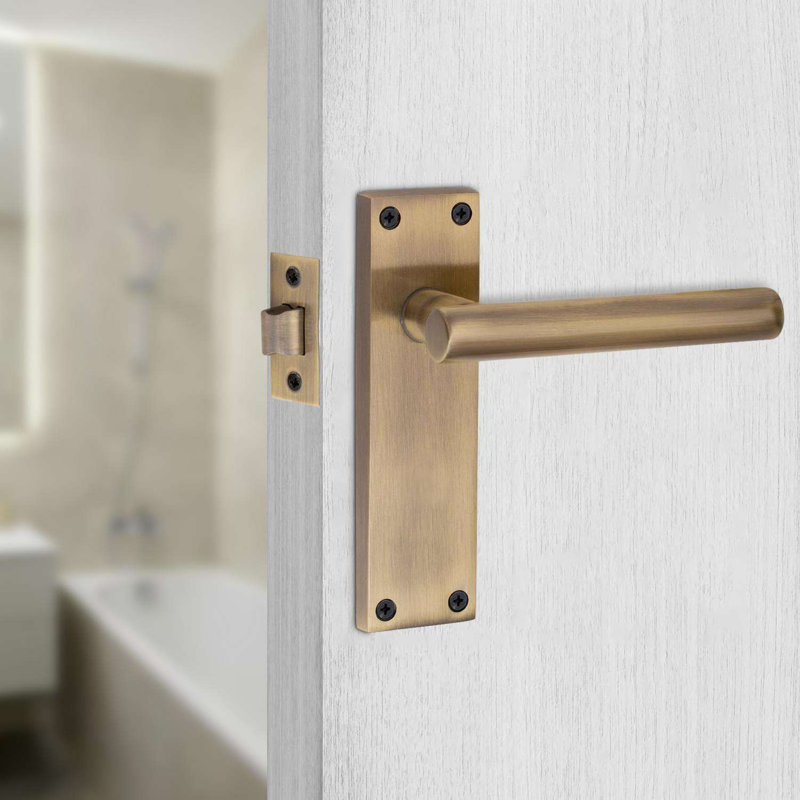 Golden Grace 4 Pairs Victorian Straight T-Bar Door Handle on Backplate Antique Brass with 2.5" Latch & Hinges - 150mm x 40mm