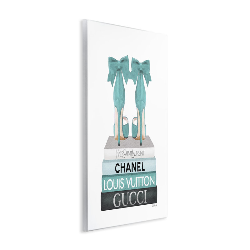 «Turquoise Bow Heels On» par Amanda Greenwood, reproduction d'art graphique sur toile, H 19 po x l 13 po