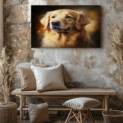 Golden Retriever Dog Portrait Painting Animal Pet Canvas Wall Art Print For Living Room, Bedroom, Office, Hallway, Entryway, Gallery Wall And Modern Home Decor