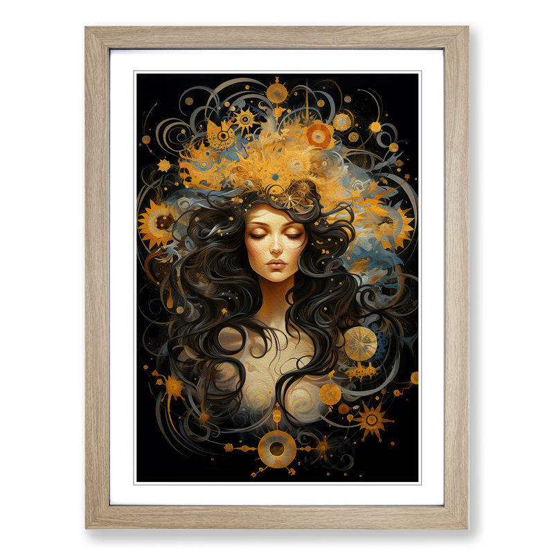 Virgo Zodiac Modern - Framed Print, 34cm H x 25cm W x 2cm D, Oak