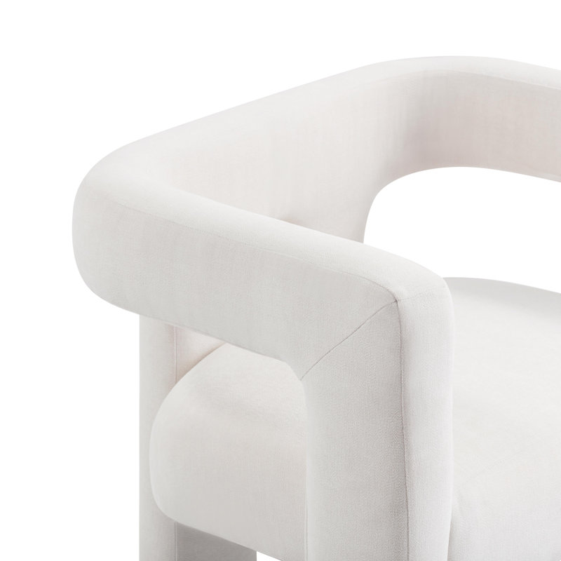 Handcrafted White Velvet Barrel Arm Chair
