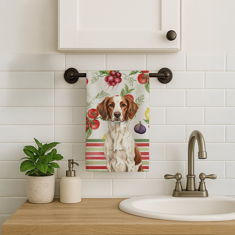 Liver and White Brittany Vegetables Kitchen Towel, Liver/White Brittany